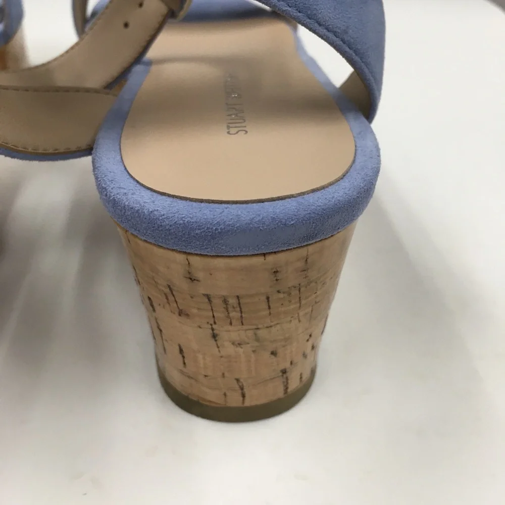 Stuart Weitzman Suede Leather Ankle Strap Platform Sandals 7 Light Blue Spring